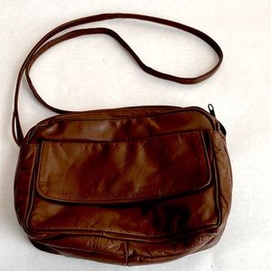 Soft Brown Leather Shoulder Bag Crossbody Excellent Condition